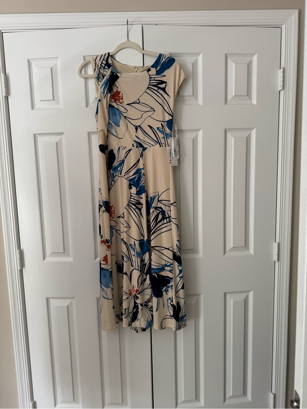NWT Calvin Klein Floral Midi Dress with Blue Print